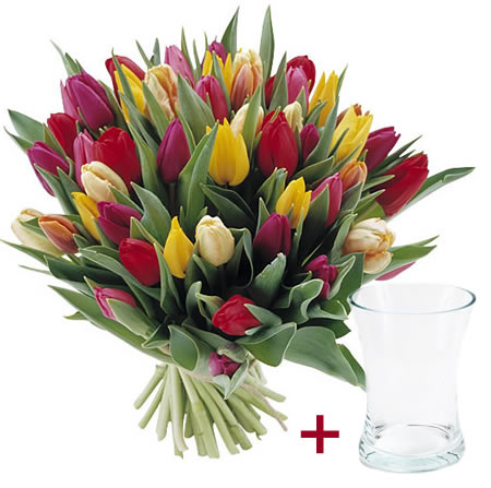 aspect Overblijvend nadering 30 mix tulpen incl. vaas - via 123BloemenBestellen.nl